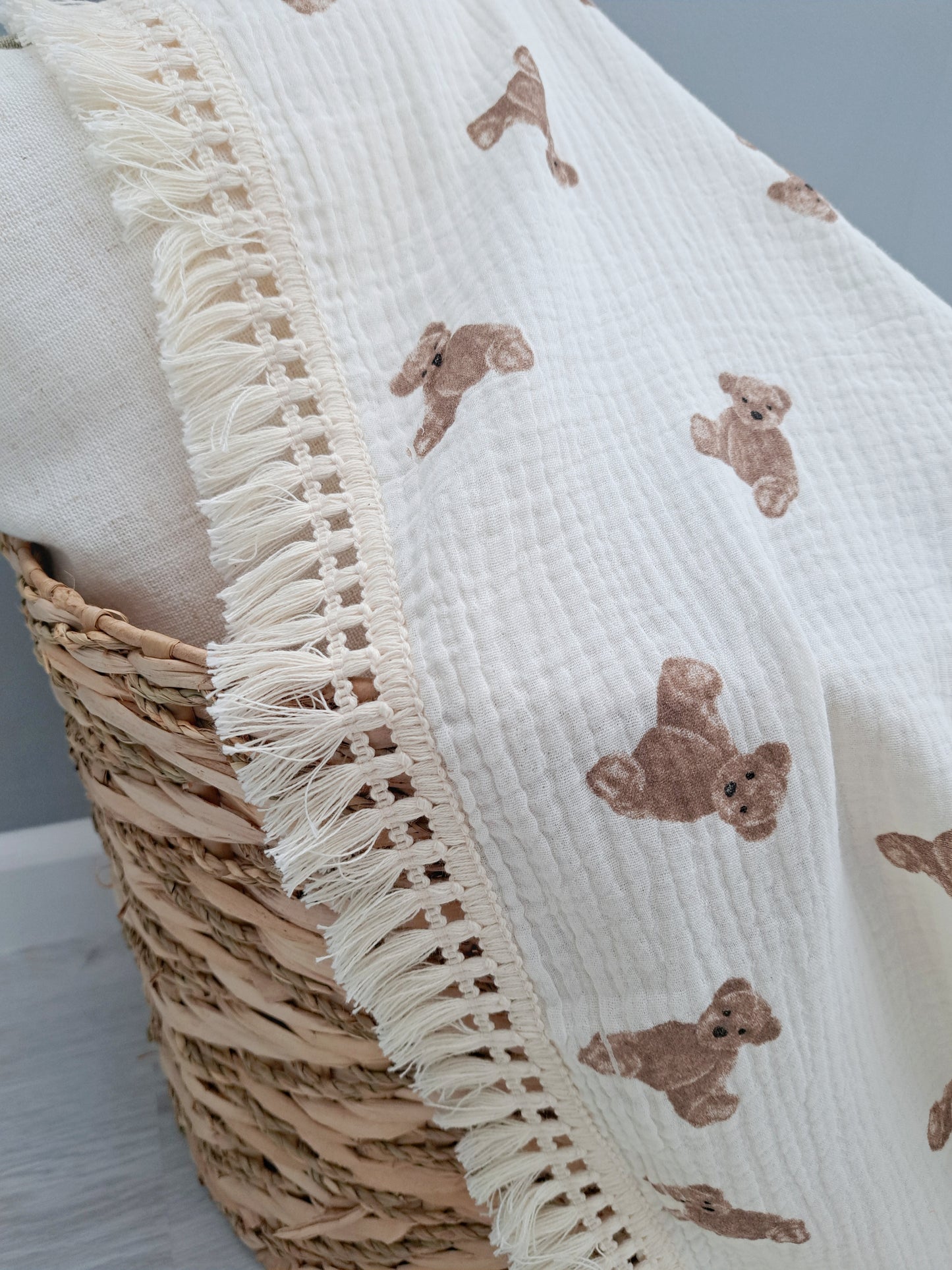 Teddy Bear Tassle Pram Blanket