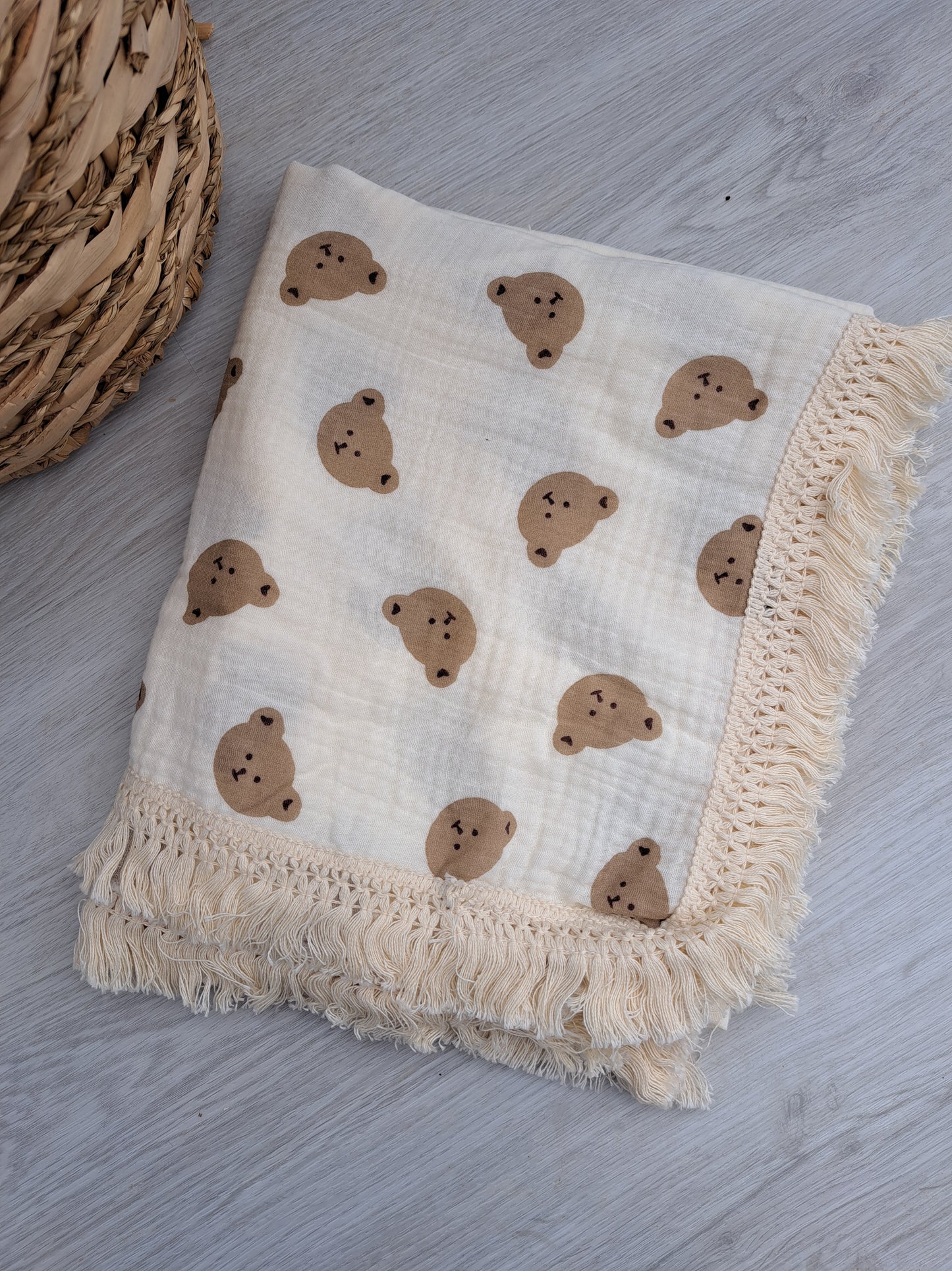 Cartoon Teddy Bear Tassle Pram Blanket