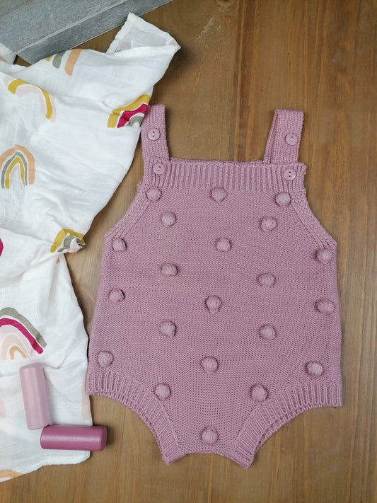Pink Knitted Dotty Baby Romper