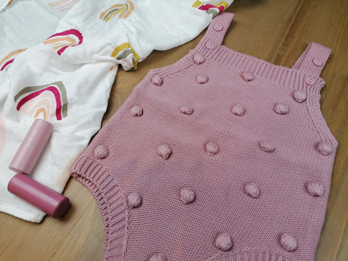 Pink Knitted Dotty Baby Romper