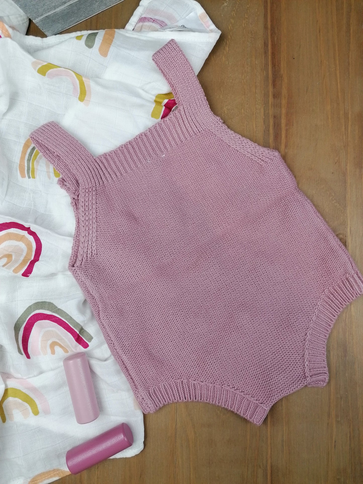 Pink Knitted Dotty Baby Romper