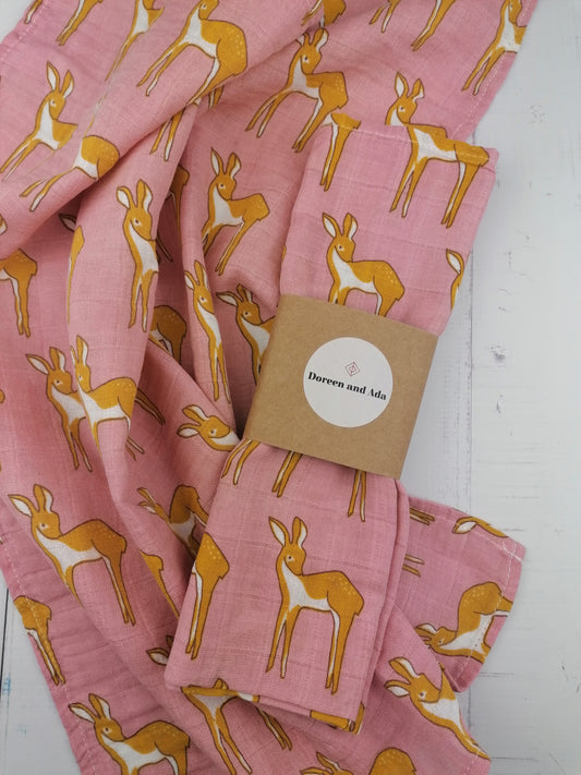 Pink Deer Muslin Square