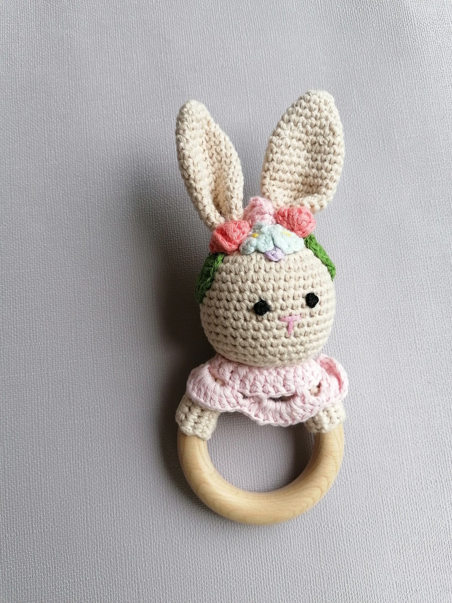 Knitted Rabbit Teether Rattle