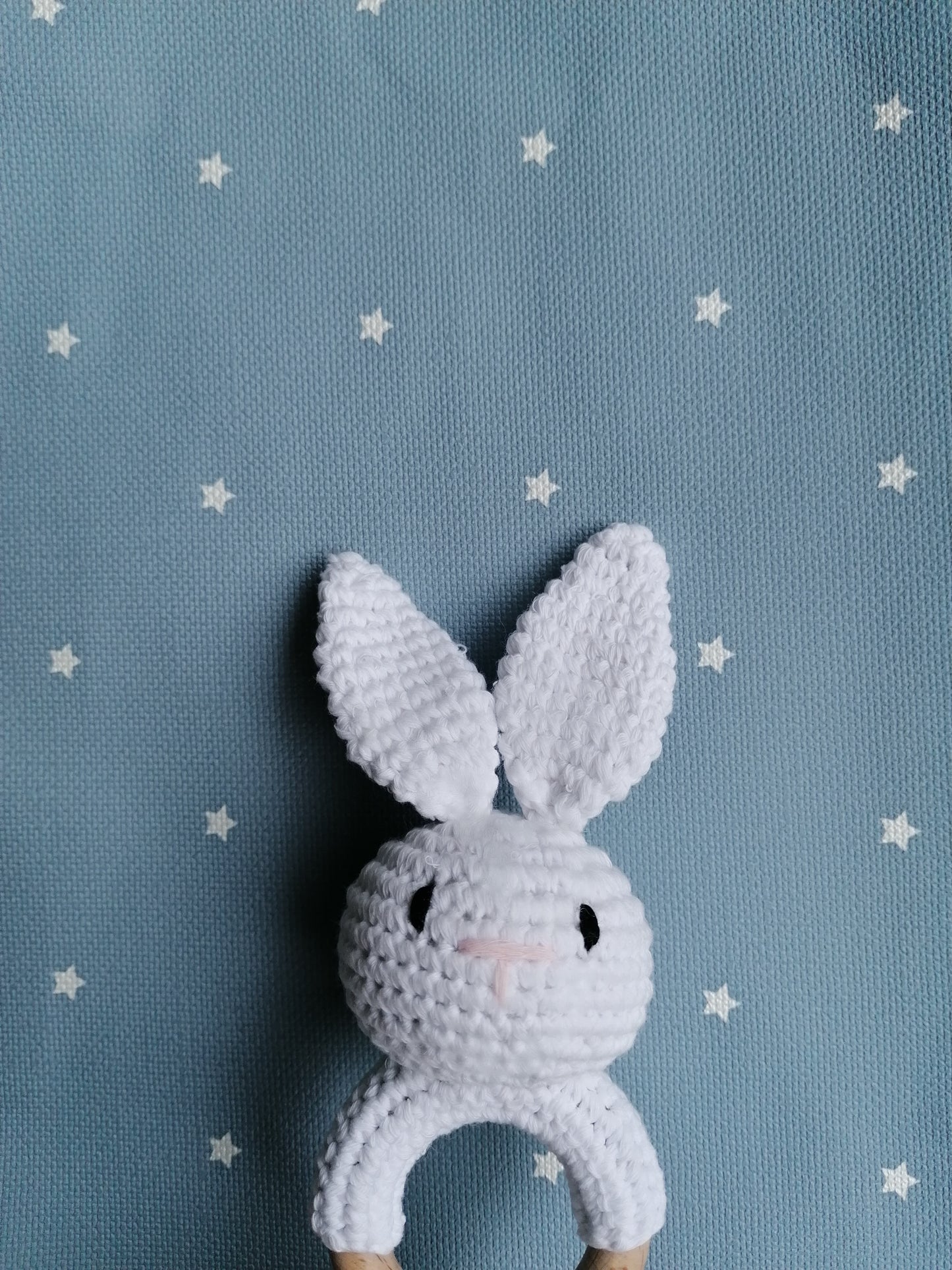 White Knitted Bunny Teether Rattle