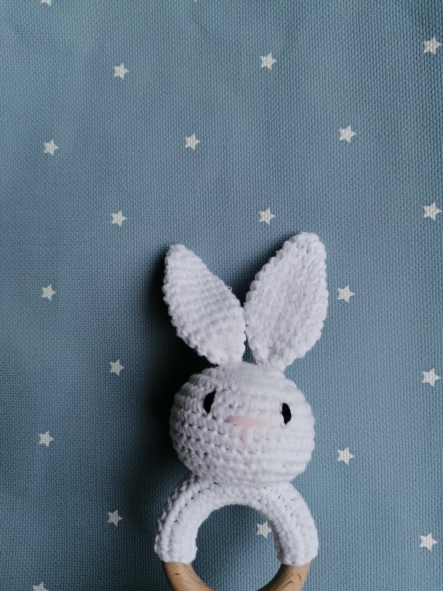 White Knitted Bunny Teether Rattle