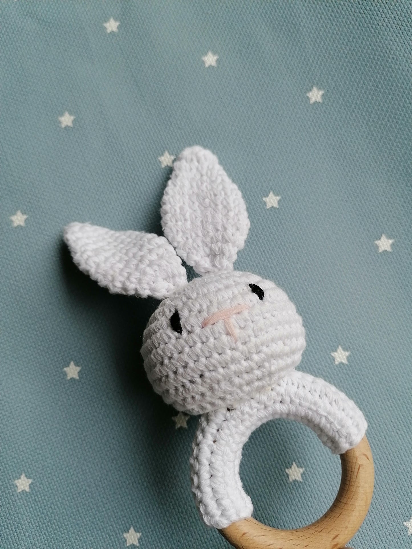 White Knitted Bunny Teether Rattle