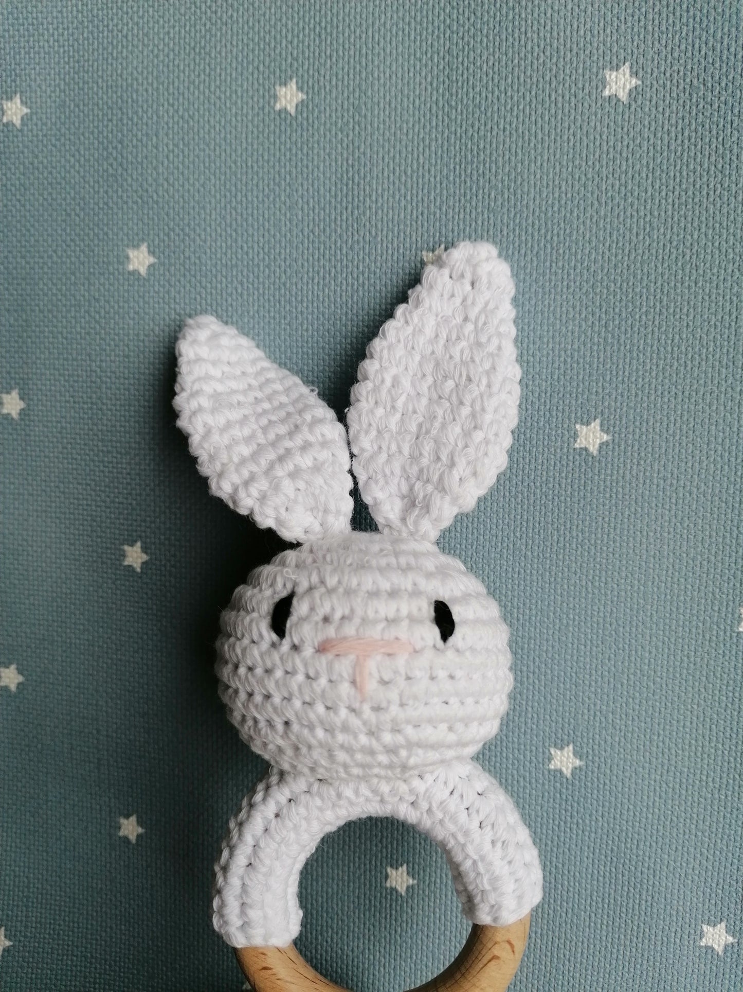 White Knitted Bunny Teether Rattle