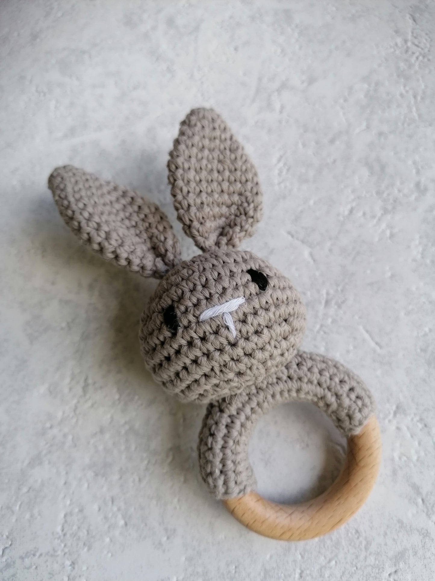 Grey Knitted Bunny Teether Rattle