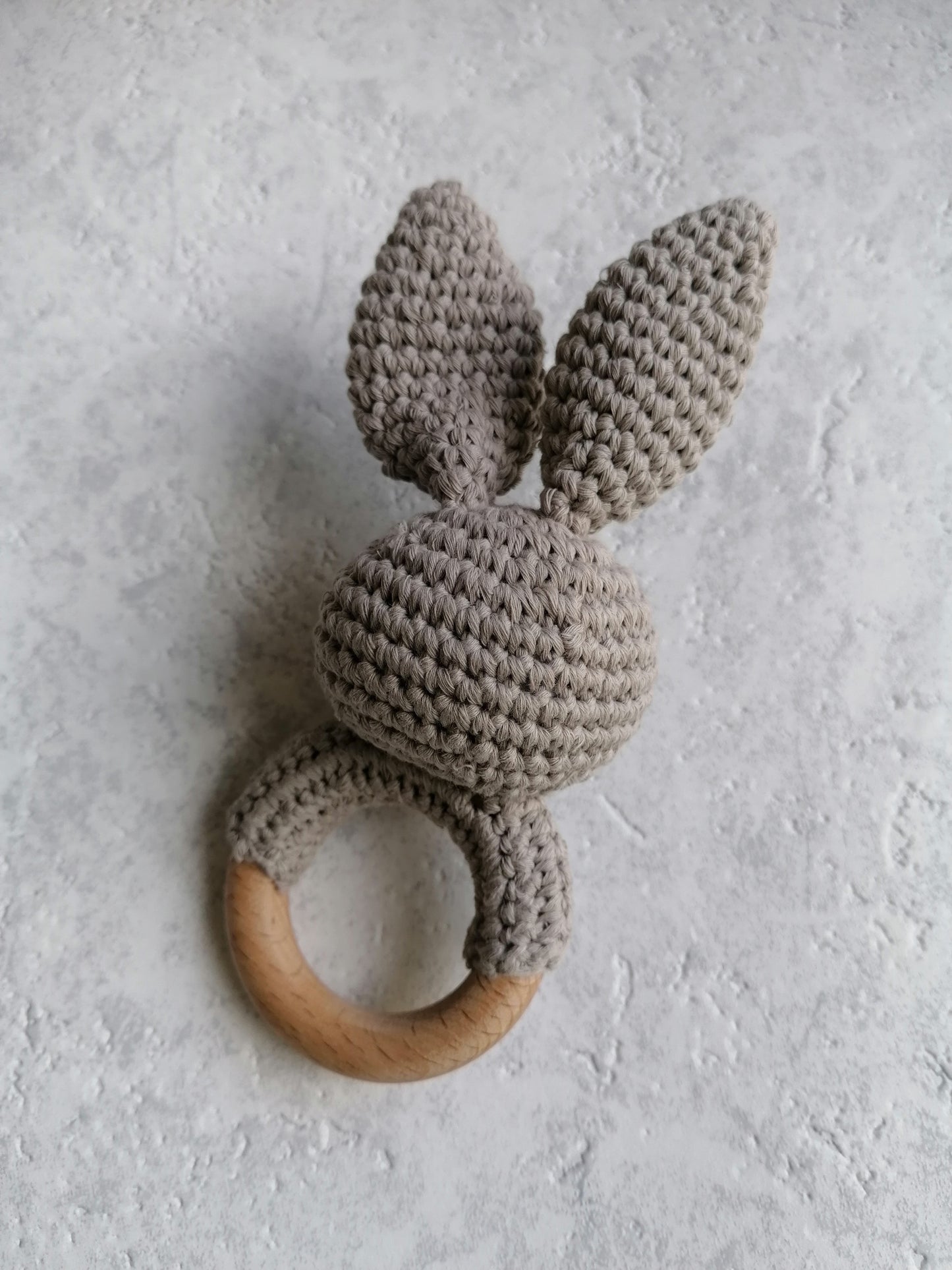 Grey Knitted Bunny Teether Rattle