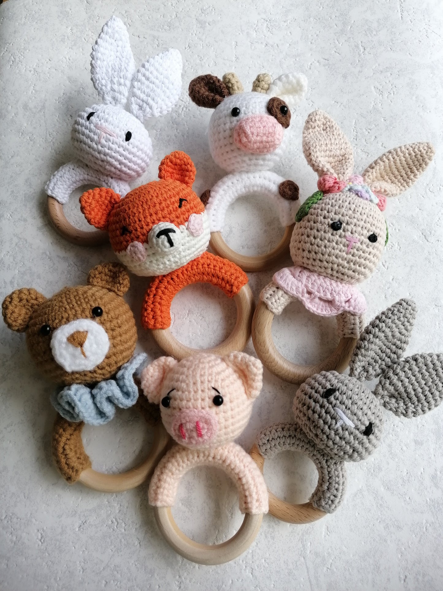 Grey Knitted Bunny Teether Rattle