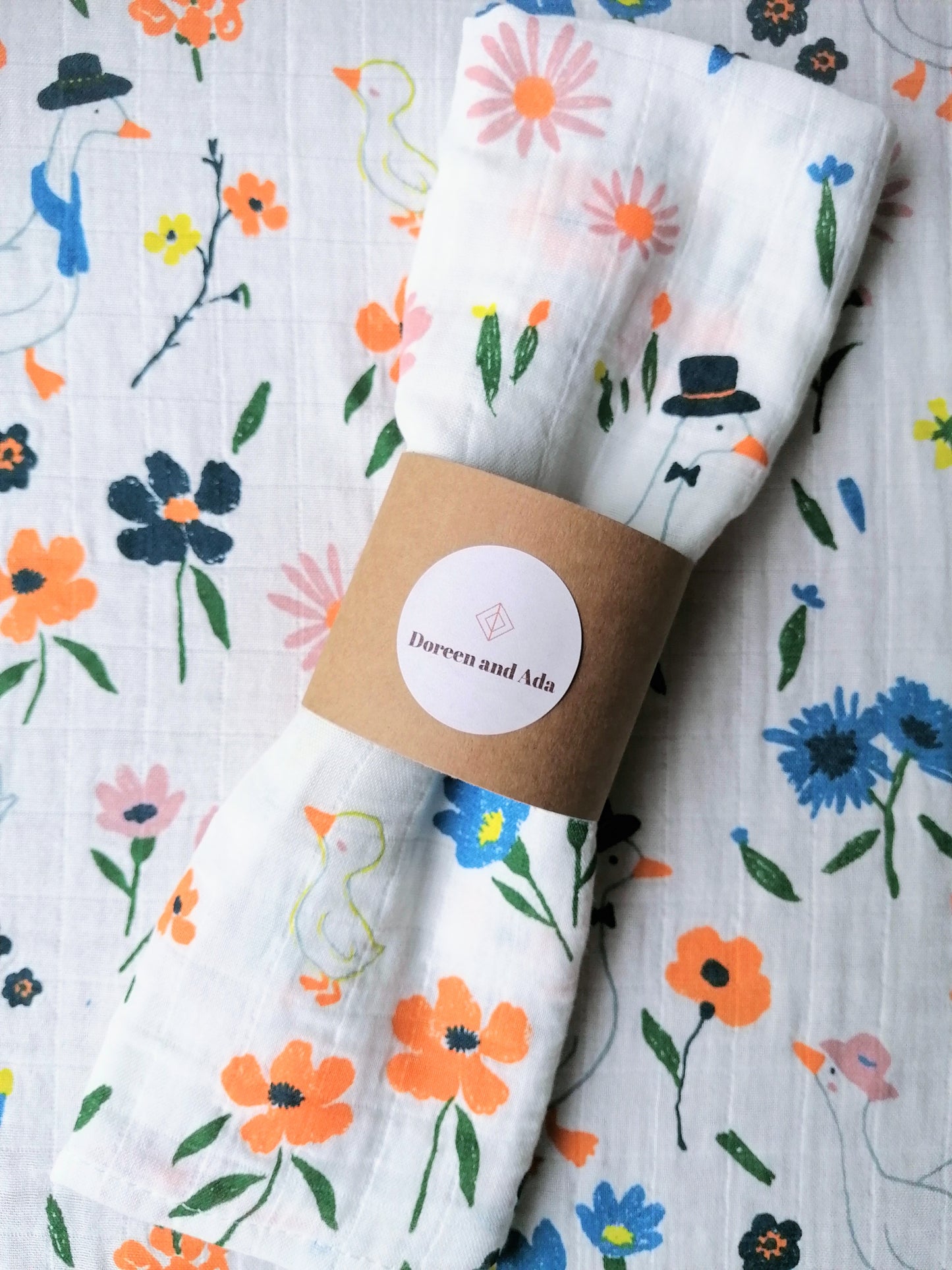 Floral Duck Goose Muslin Square