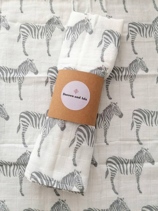 Black and white zebra print organic cotton muslin square