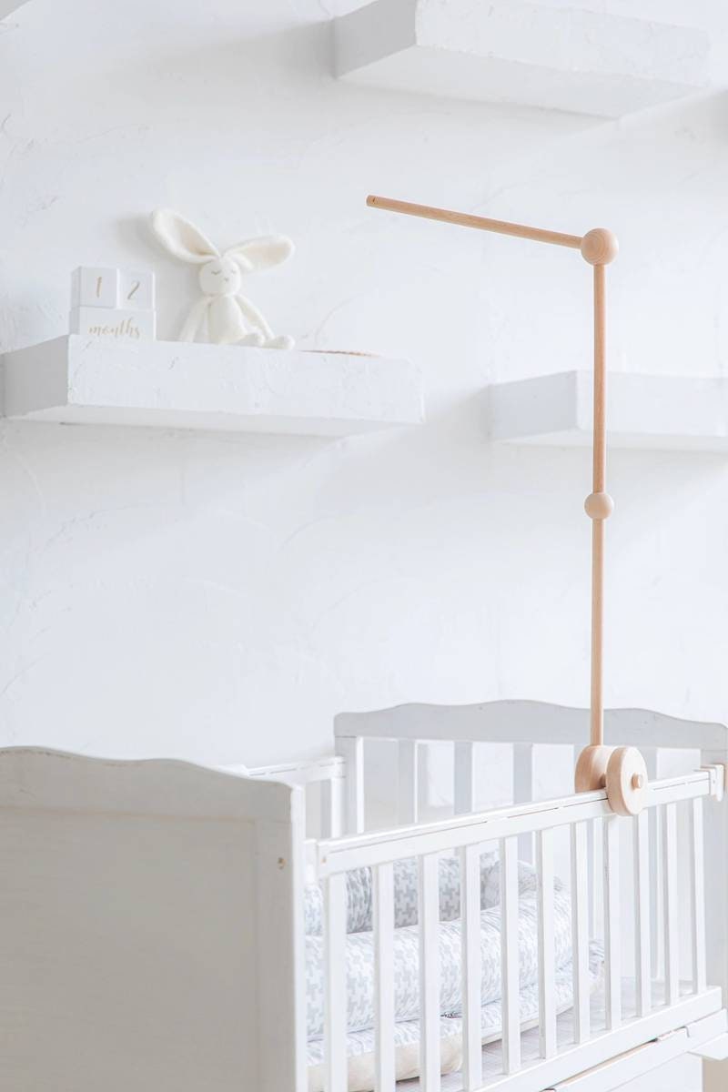 Natural untreated wood mobile arm bracket ready for painting or staining