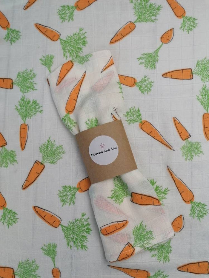 Orange carrot print organic cotton muslin square