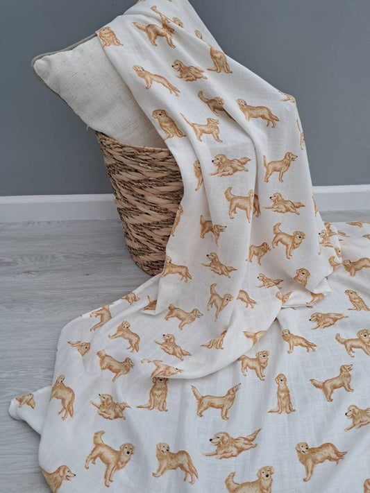 Golden Retriever Dog Muslin Large Swaddle